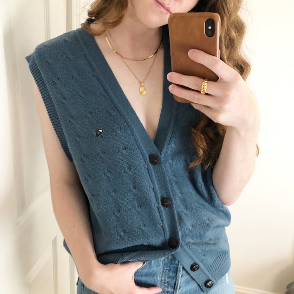 Vintage Oversized Cable Knit Button Up Sweater Vest Grandpa Preppy Academia Cool - Picture 12 of 13